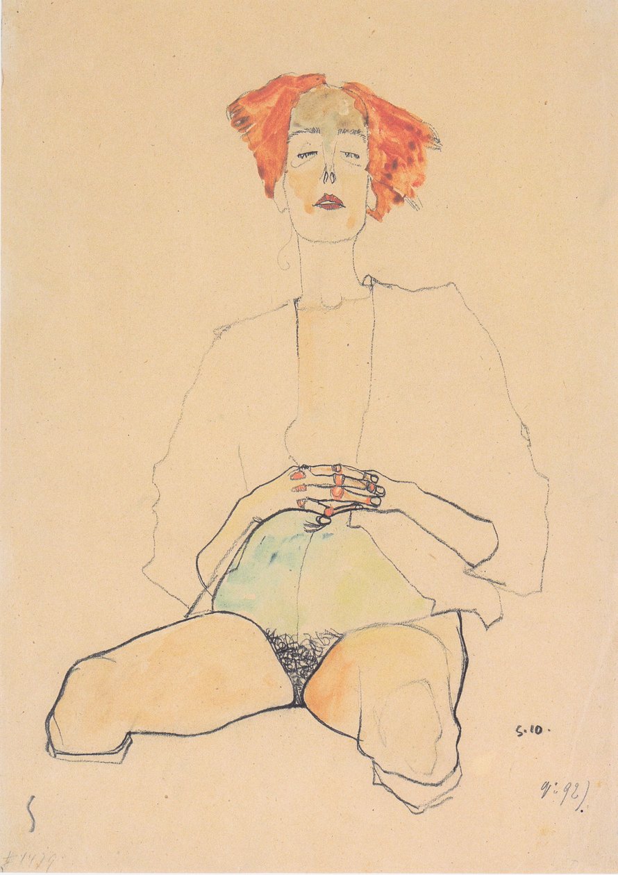 Demi-nu assis avec cheveux roux - Egon Schiele