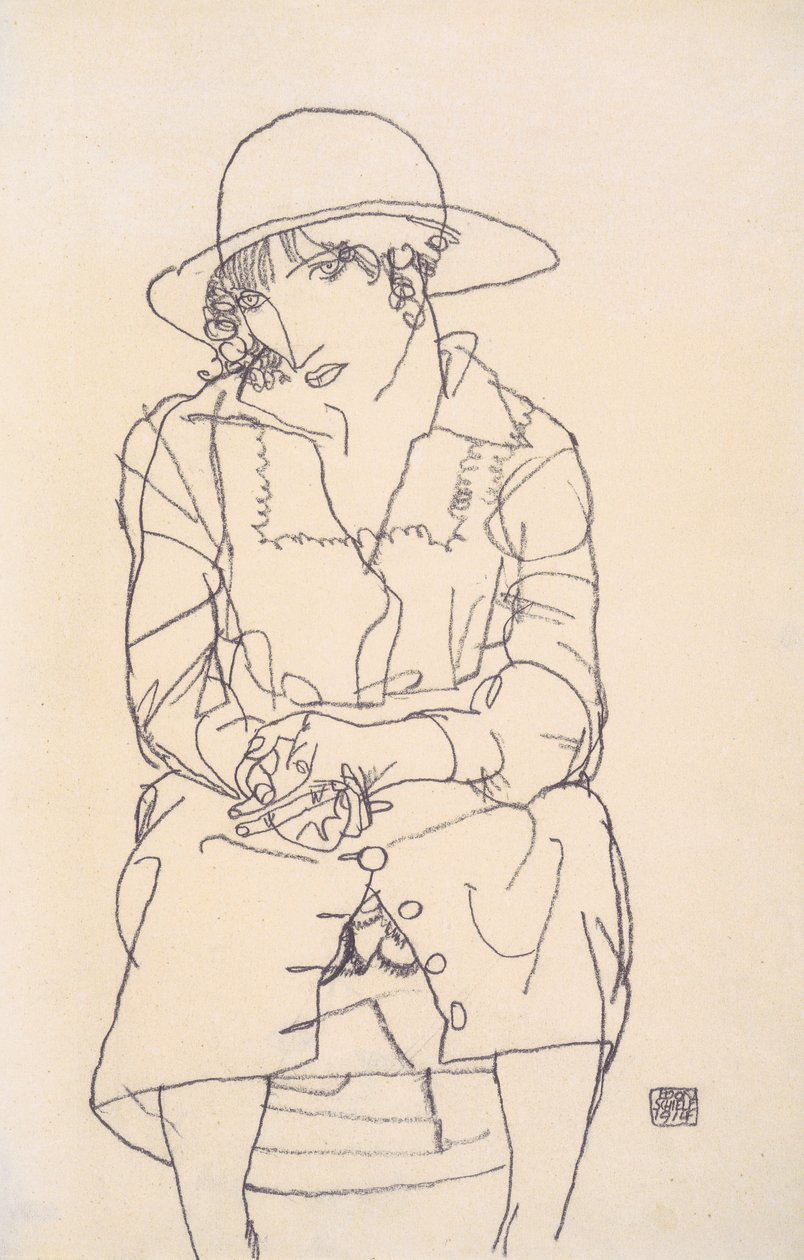 Fille assise avec un chapeau - Egon Schiele