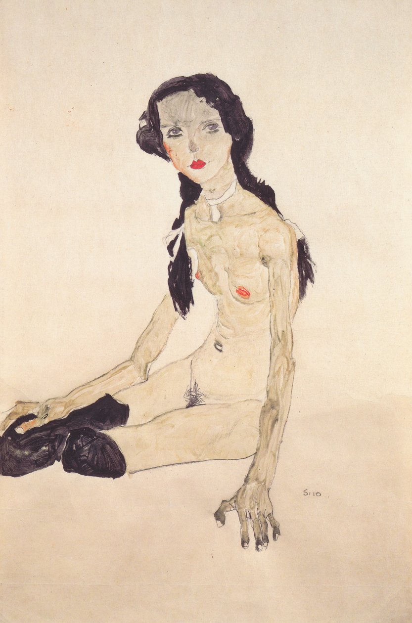 Fille assise avec queue de cheval - Egon Schiele