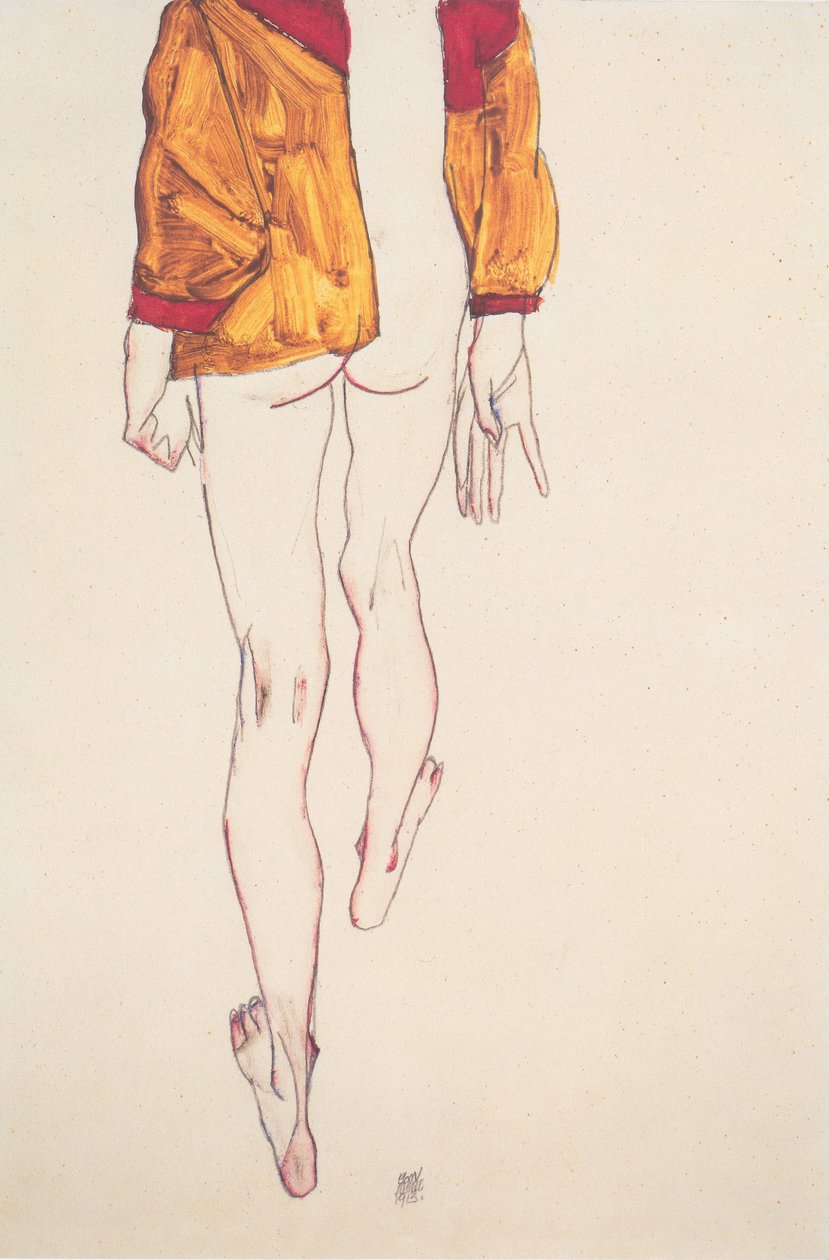 Demi-nu debout avec chemise brune - Egon Schiele