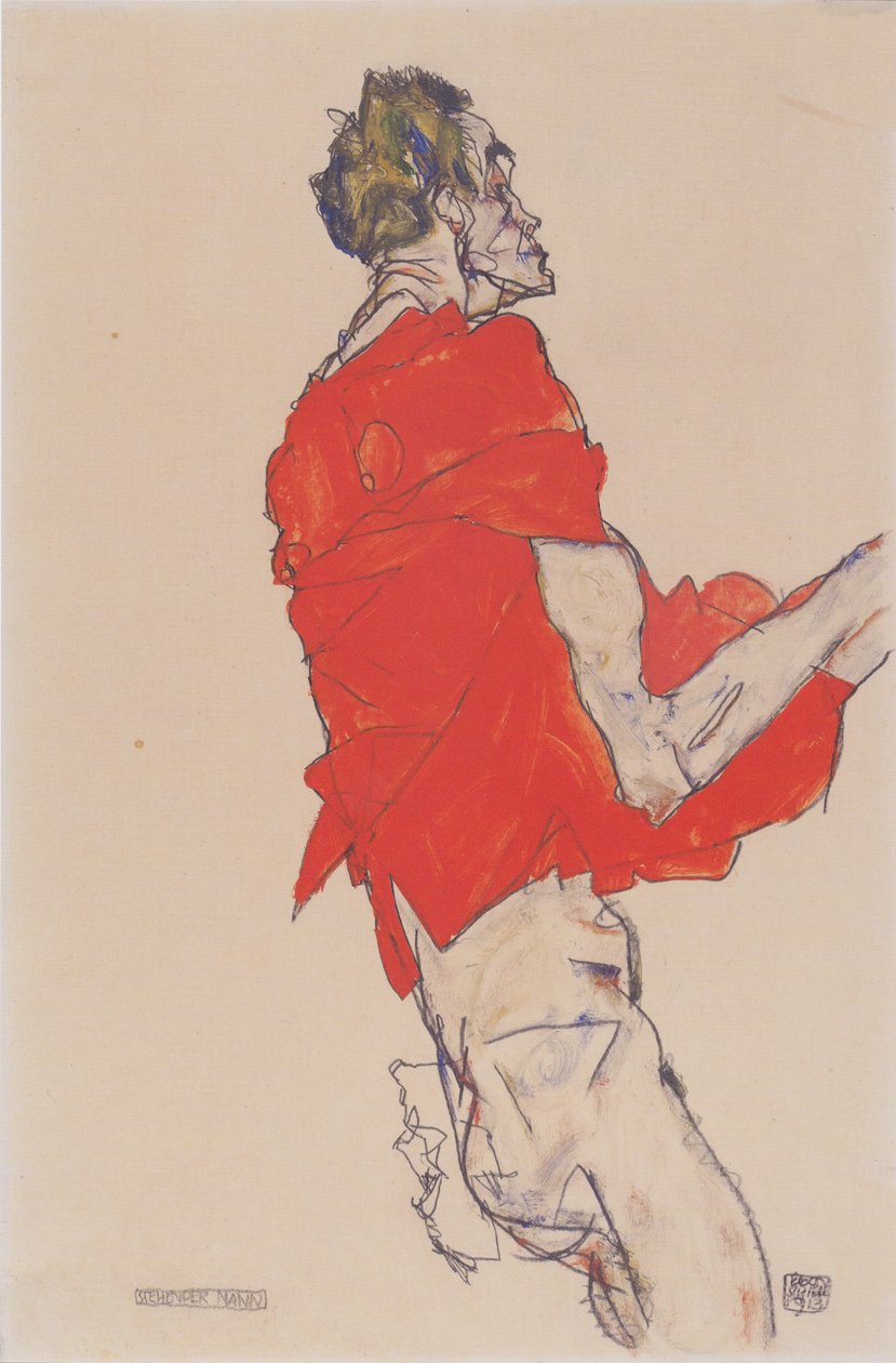 Homme debout (auto-représentation en chemise rouge) - Egon Schiele