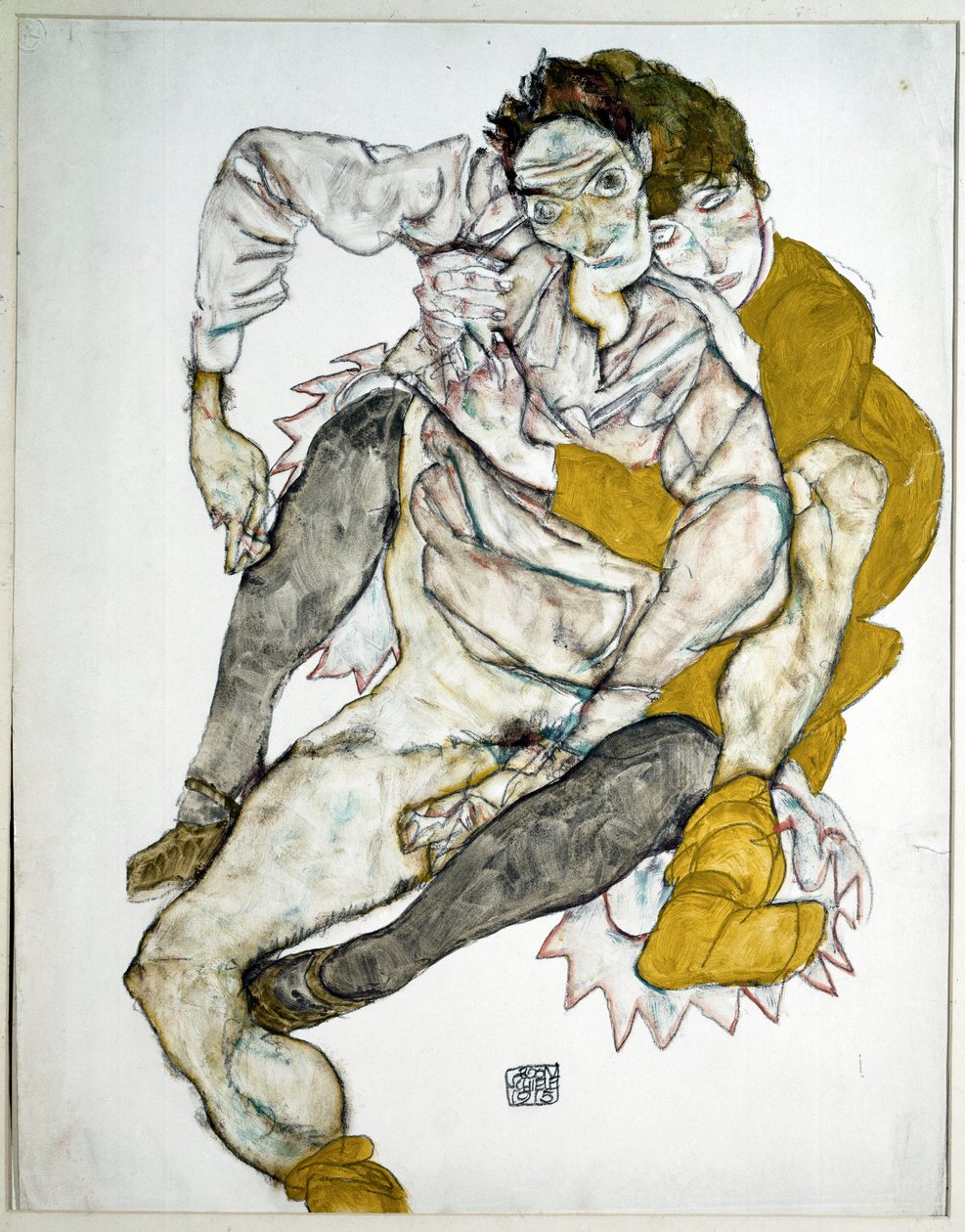 Couple assis. Dessin par Egon Schiele - Egon Schiele