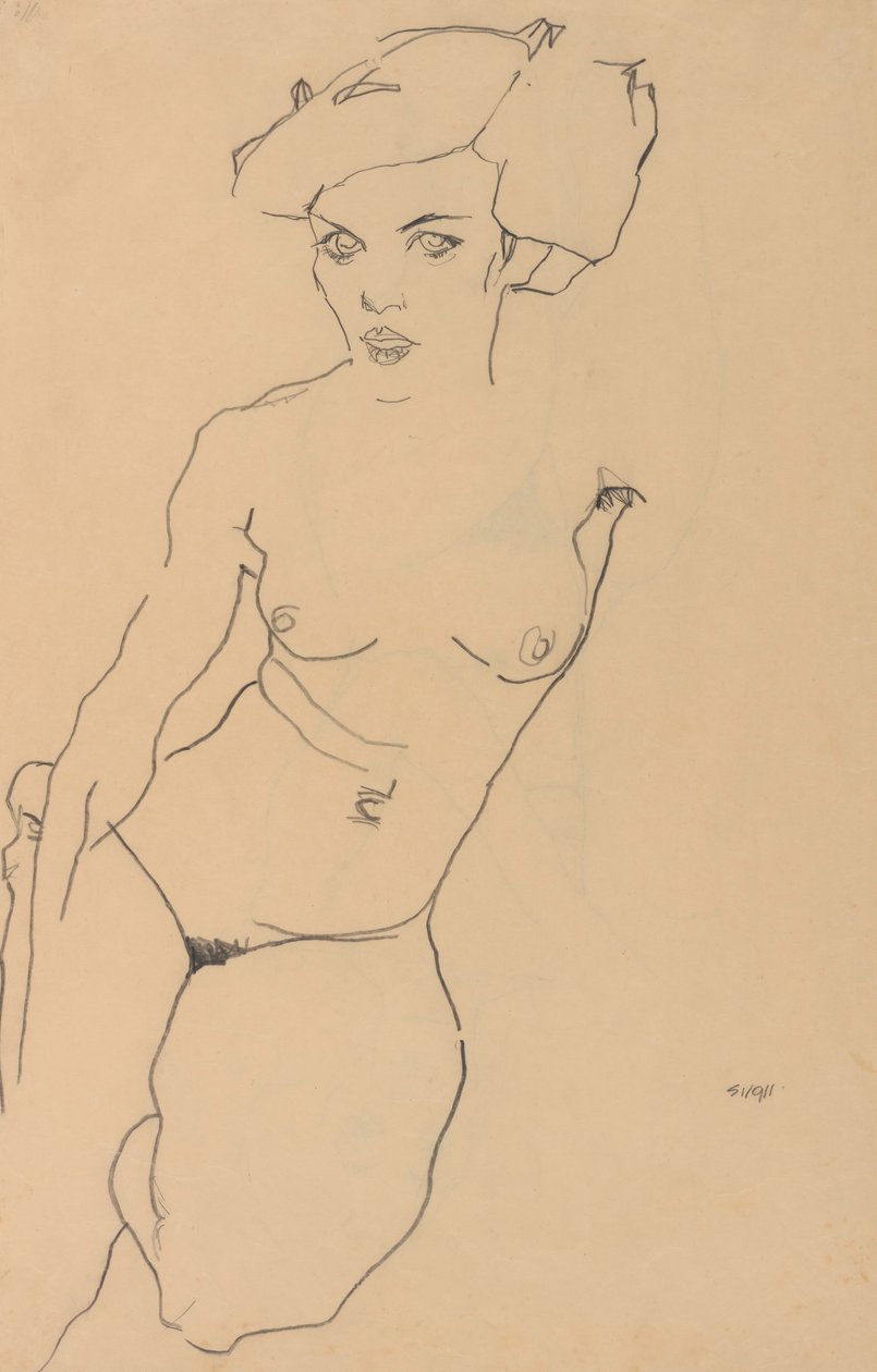 Femme nue agenouillée - Egon Schiele