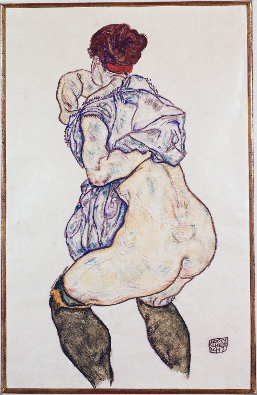 Maîtresse Halbakt avec des bas verts, 1917 - Egon Schiele