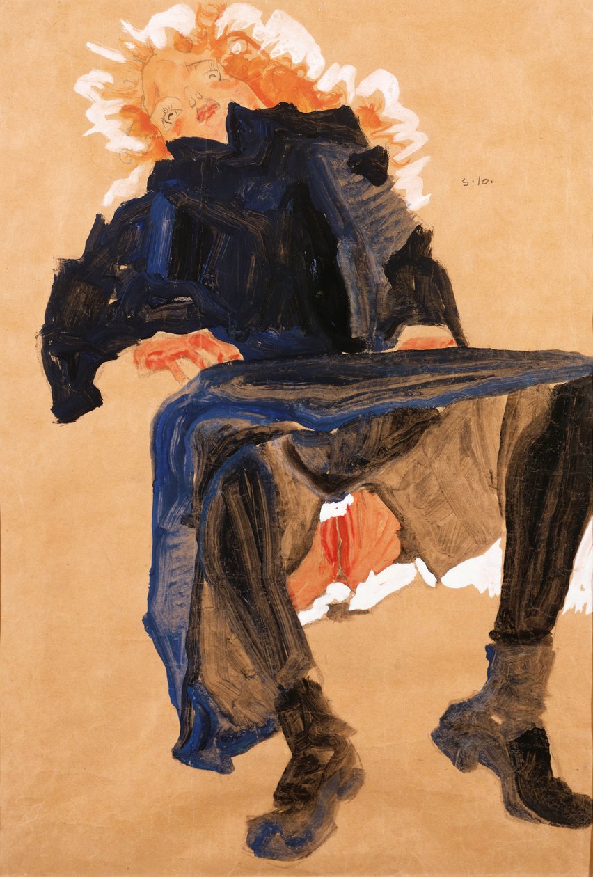 Fille allongée en robe bleue, 1910 - Egon Schiele