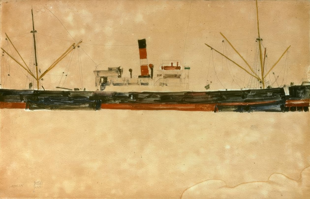 Navires dans le port de Trieste - Egon Schiele