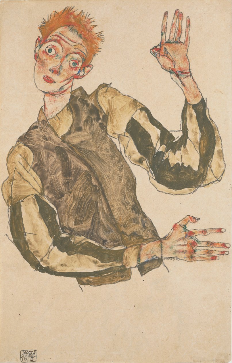 Autoportrait avec brassards rayés, 1915 - Egon Schiele