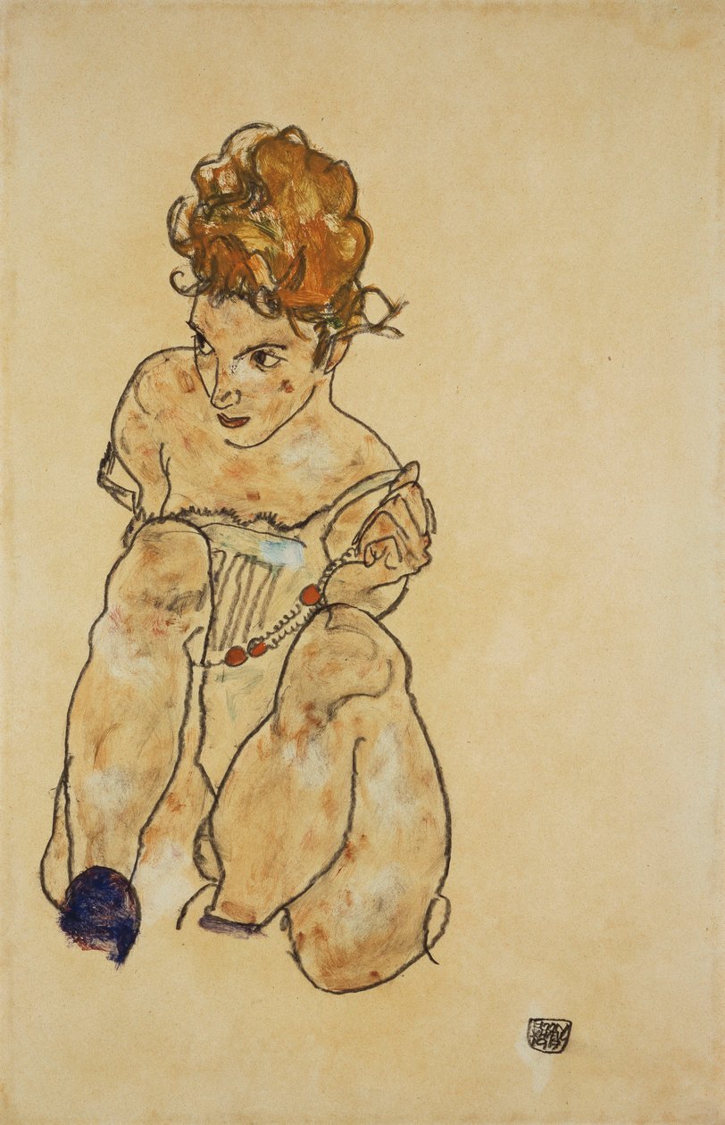 Fille assise en sous-vêtements, 1917 - Egon Schiele