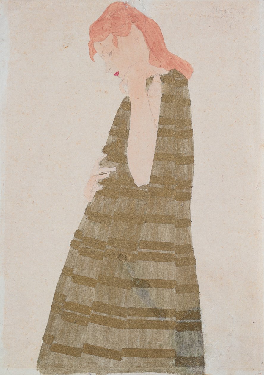 Femme debout en robe dorée - Egon Schiele