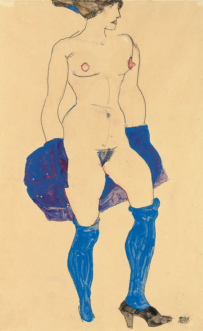 Femme debout avec chaussures et bas, 1913 - Egon Schiele