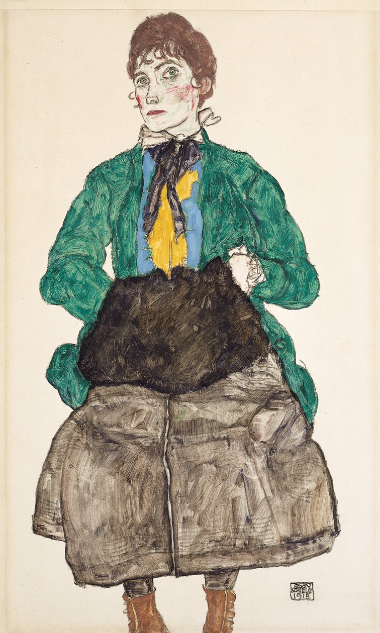 Femme en blouse verte avec manchon, 1915 - Egon Schiele