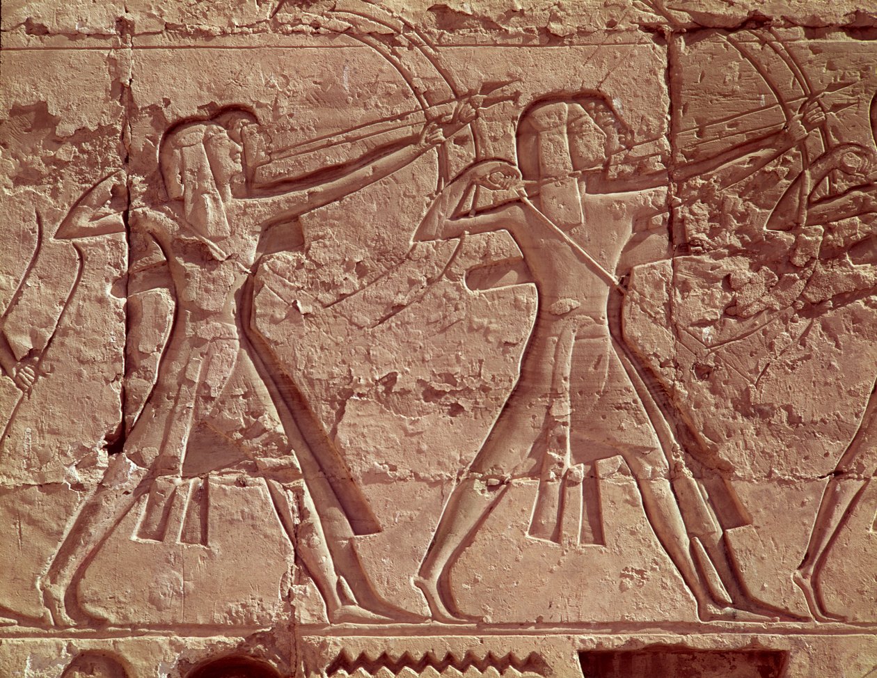 Archers, détail de la chasse de Ramsès III (c.1184-1153 av. J.-C.) du temple funéraire de Ramsès III, Nouvel Empire - Egyptian 20th Dynasty