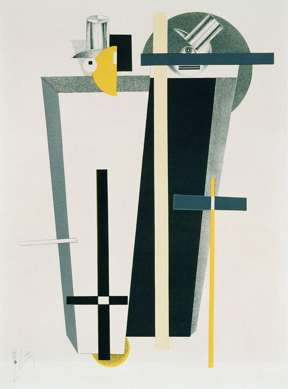 Composition abstraite en gris, jaune et noir - Eliezer Markowich Lissitzky