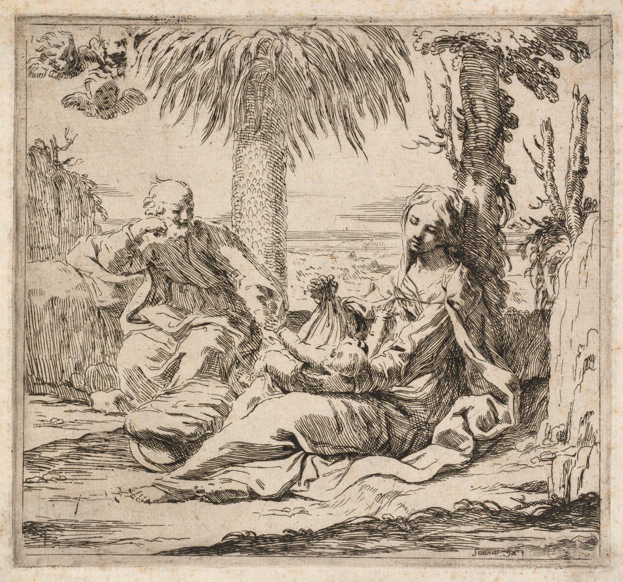 Repos pendant la fuite en Égypte - Elisabetta Sirani
