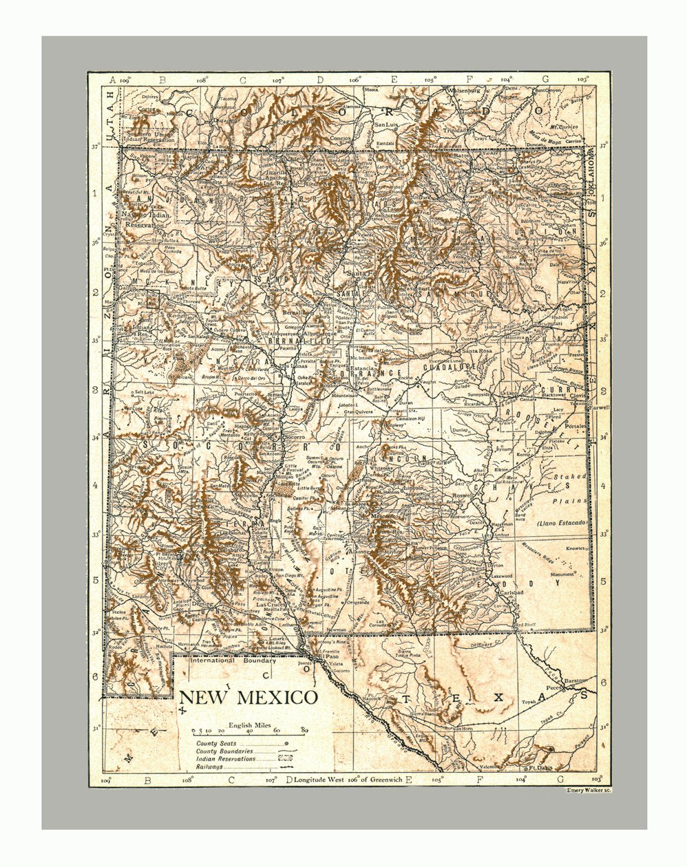Carte du Nouveau-Mexique, vers 1900 - Emery Walker