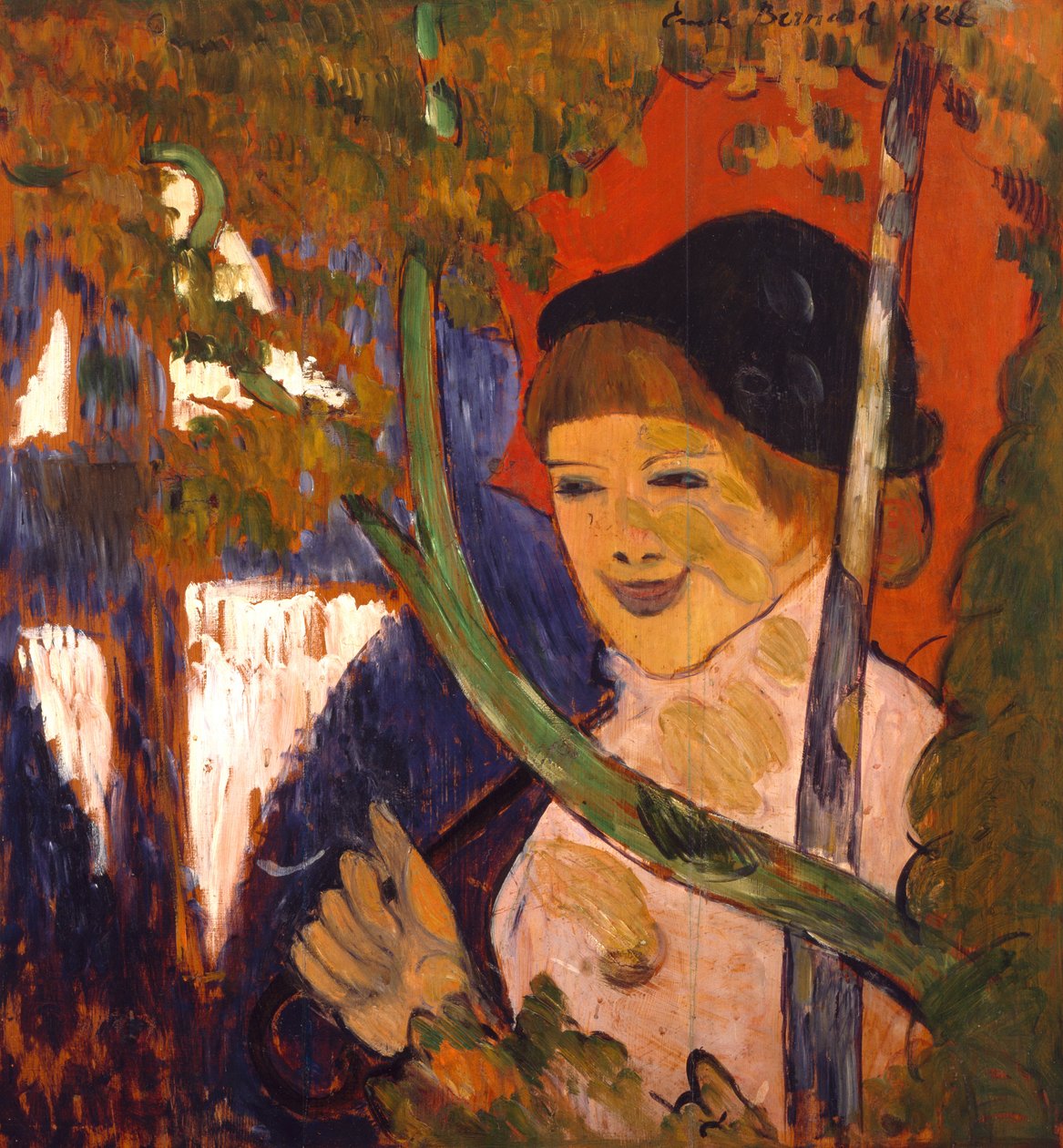 Fille bretonne avec un parapluie rouge - Emile Bernard