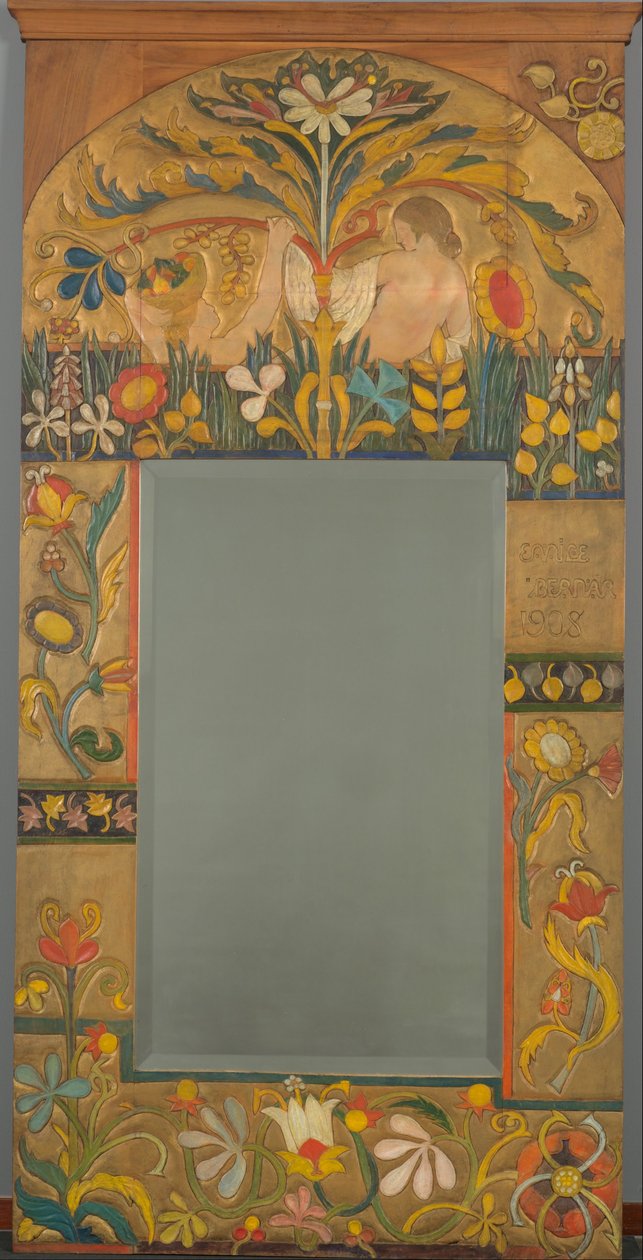 Cadre de miroir décoré de plantes, de fleurs et de deux figures féminines - Emile Bernard
