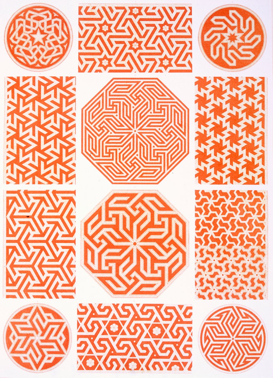 Décoration en stuc : divers motifs géométriques, 19e siècle - Emile Prisse d