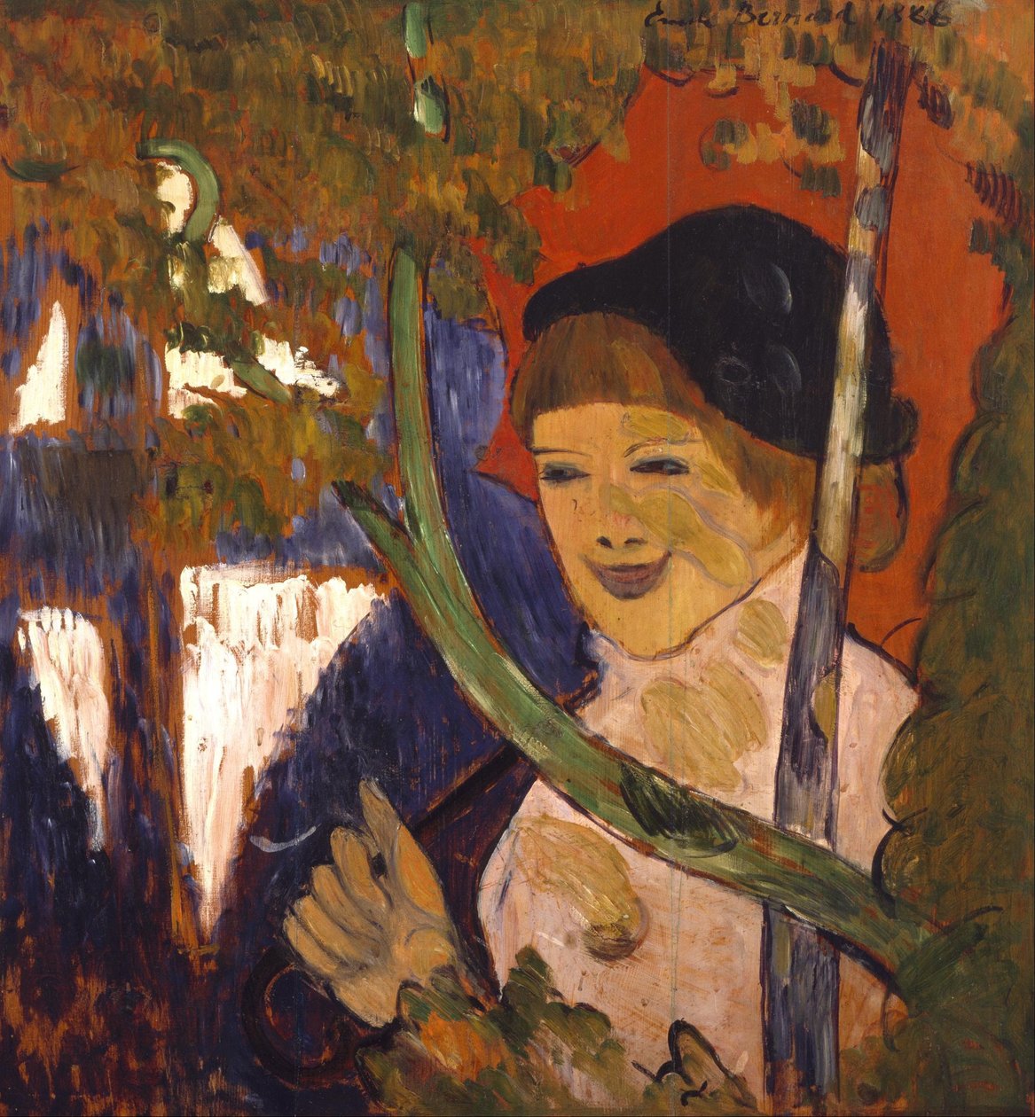 Fille bretonne avec un parapluie rouge - Emile Bernard