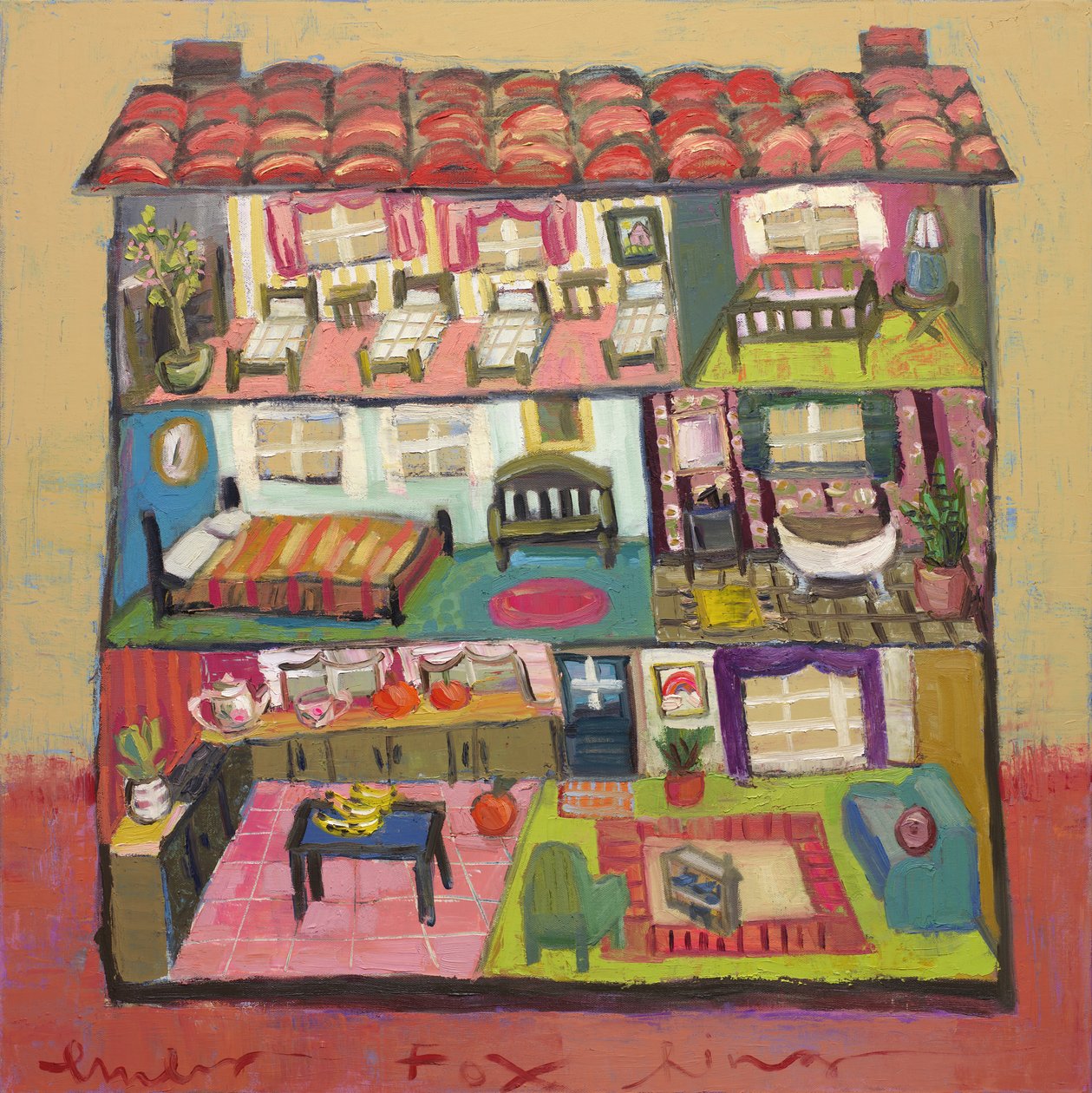 La maison de poupée de Harper, 2024 (huile sur toile) - Emily Fox King