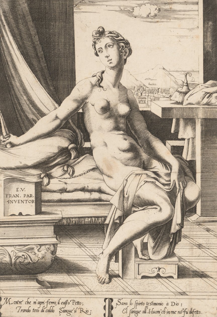 Lucrèce se préparant à se suicider, vers 1542 - Enea Vico