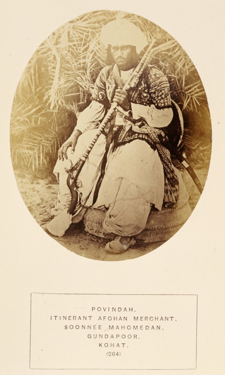 Povindah, marchand itinérant afghan, Soonnee Mahométan à Gundapoor, Kohat, de The People of India, par J. Forbes Watson, publié en 1868 - English Photographer