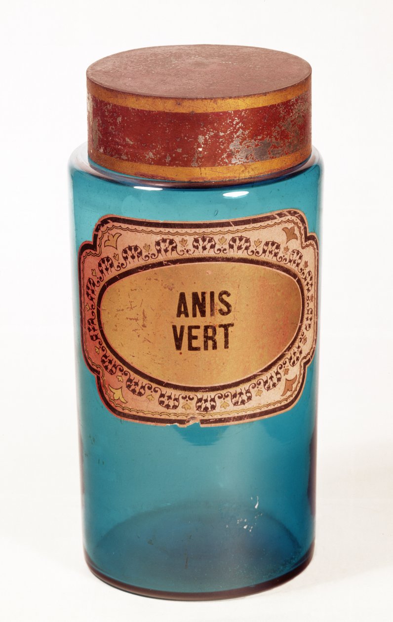 Pot à pharmacie, avec étiquette pour Anis Vert, vers 1860 - English School