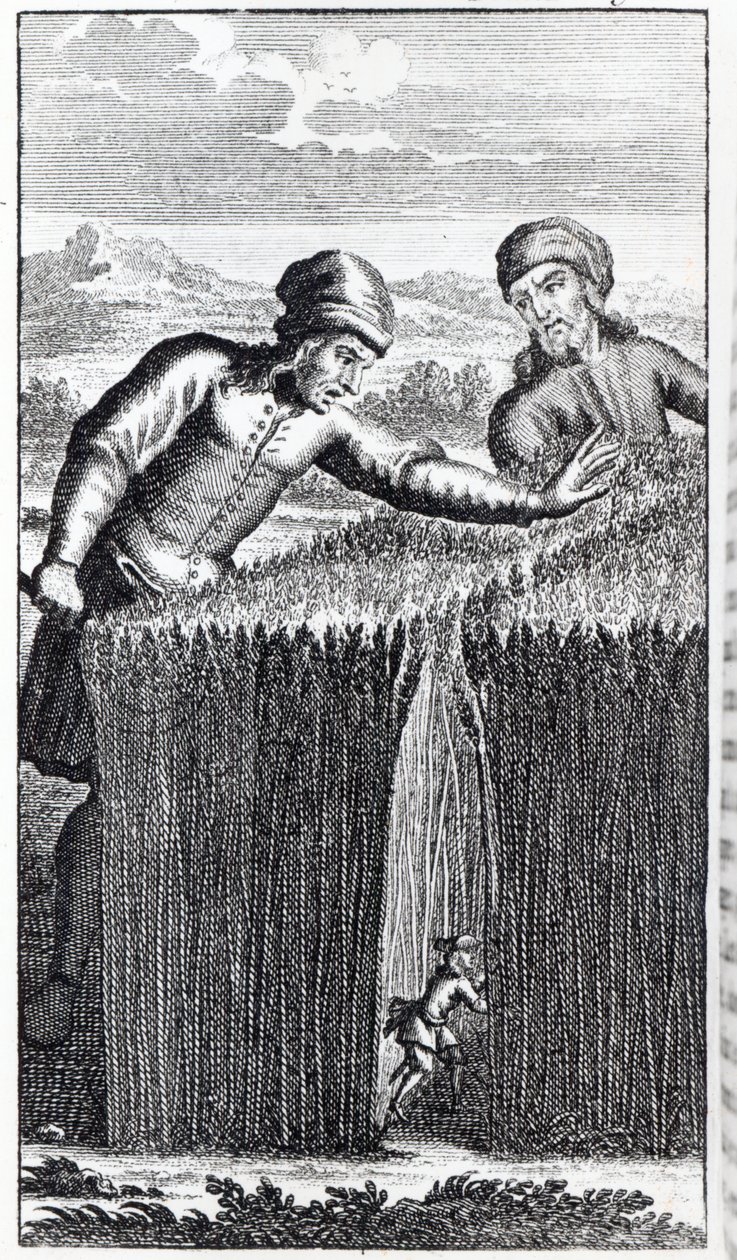 Gulliver est découvert par un fermier à Brobdingnag, illustration de 