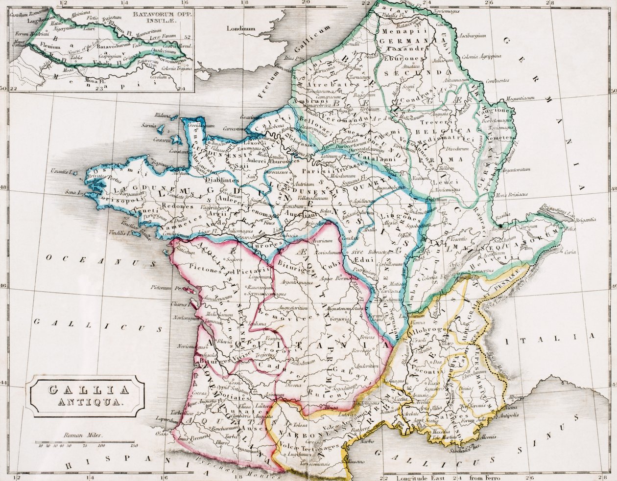 Carte de France, Gallia Antique, extrait de 