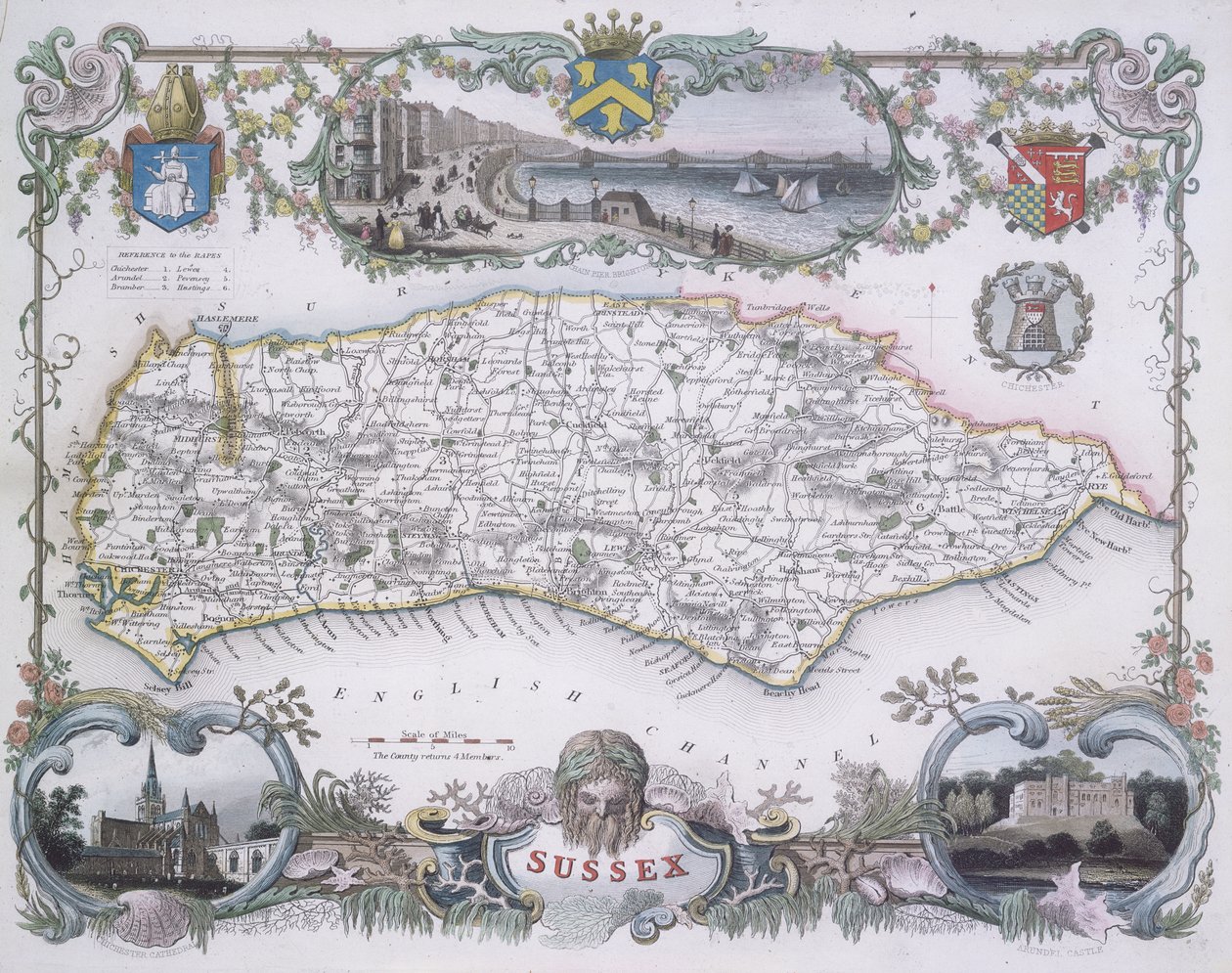 Carte du Sussex (gravure en couleur) - English School