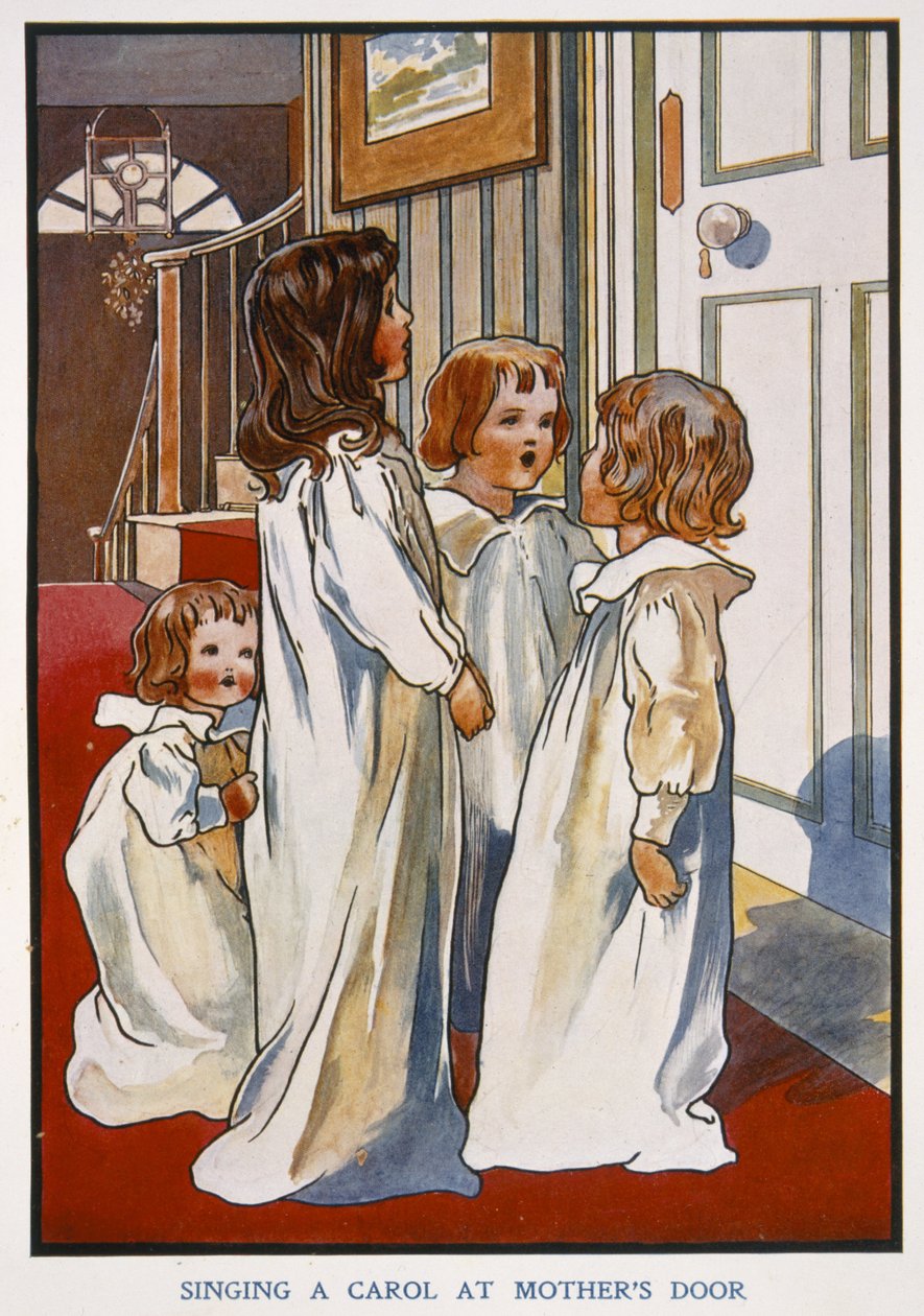 Chantant un chant de Noël à la porte de la mère - English School