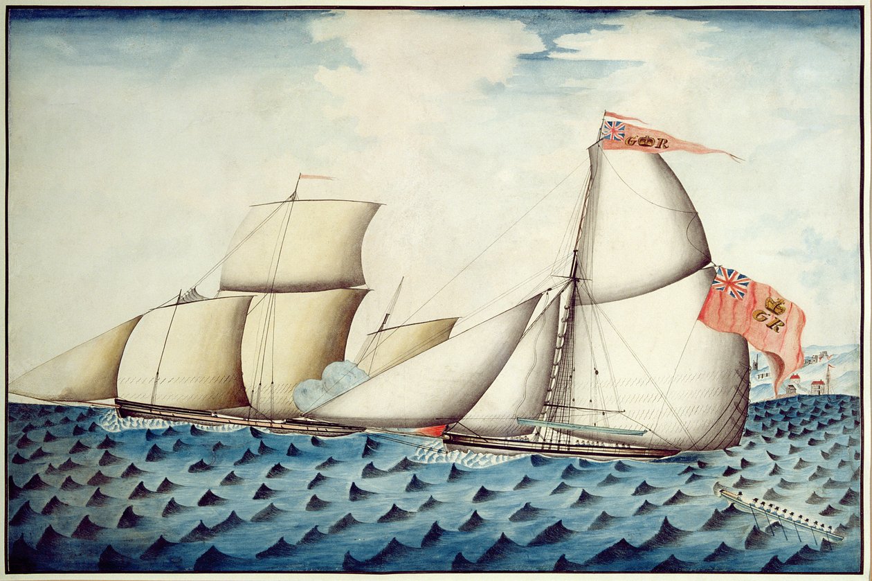 La capture des Quatre Frères par le Badger, Revenue Cutter, c.1823 - English School