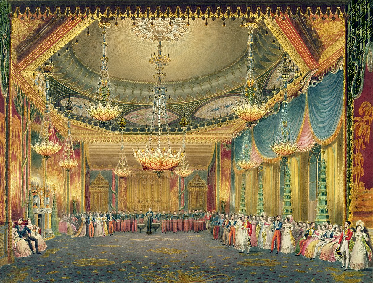 La salle de musique, des vues du Royal Pavilion, Brighton par John Nash, 1826 - English School