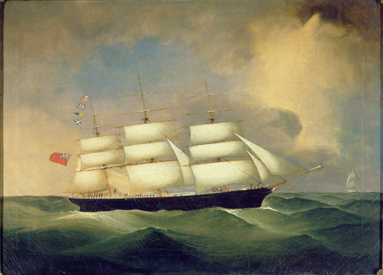 Clipper anglais à trois mâts en mer - English School