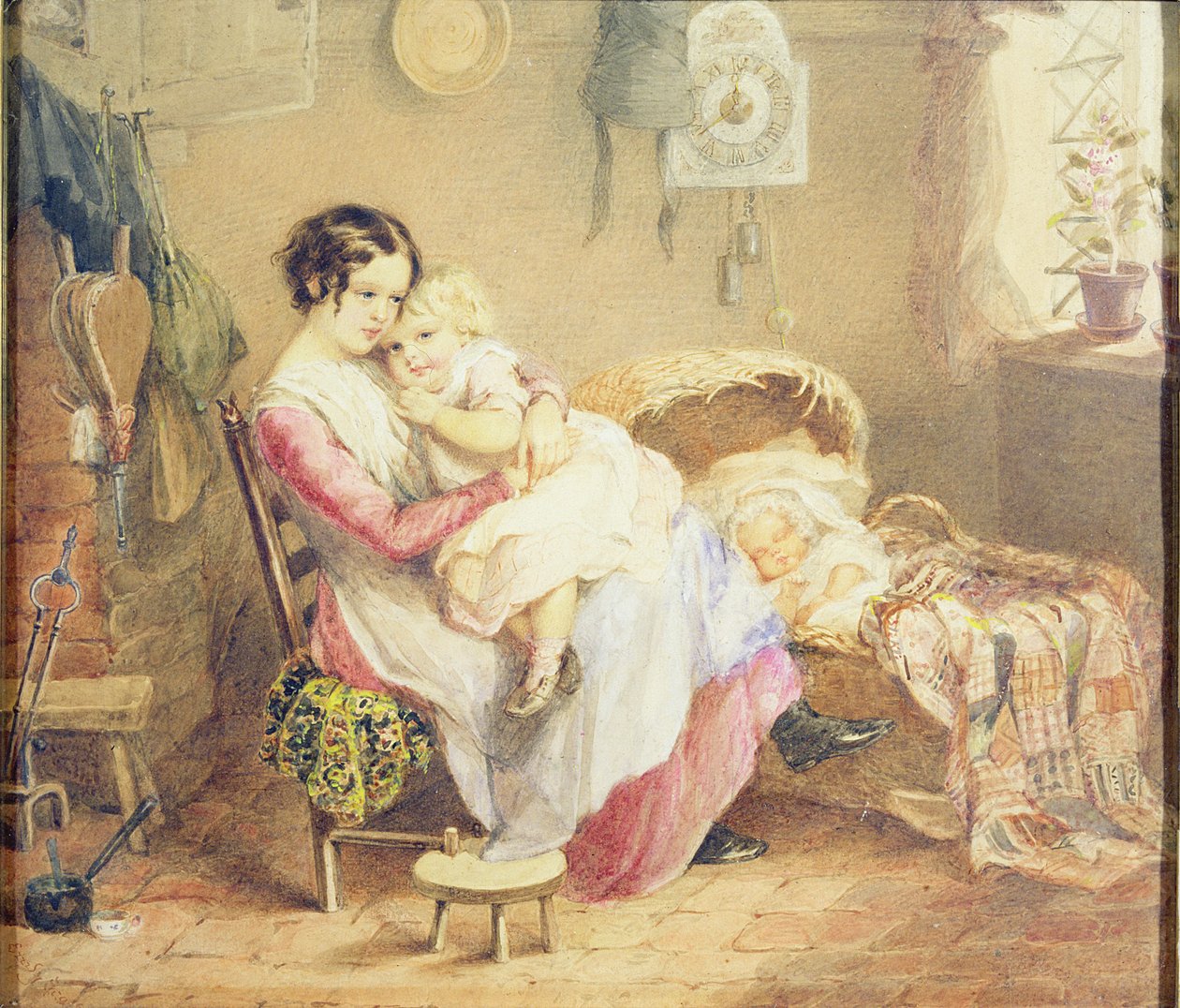 Trois enfants dans un intérieur rustique - English School