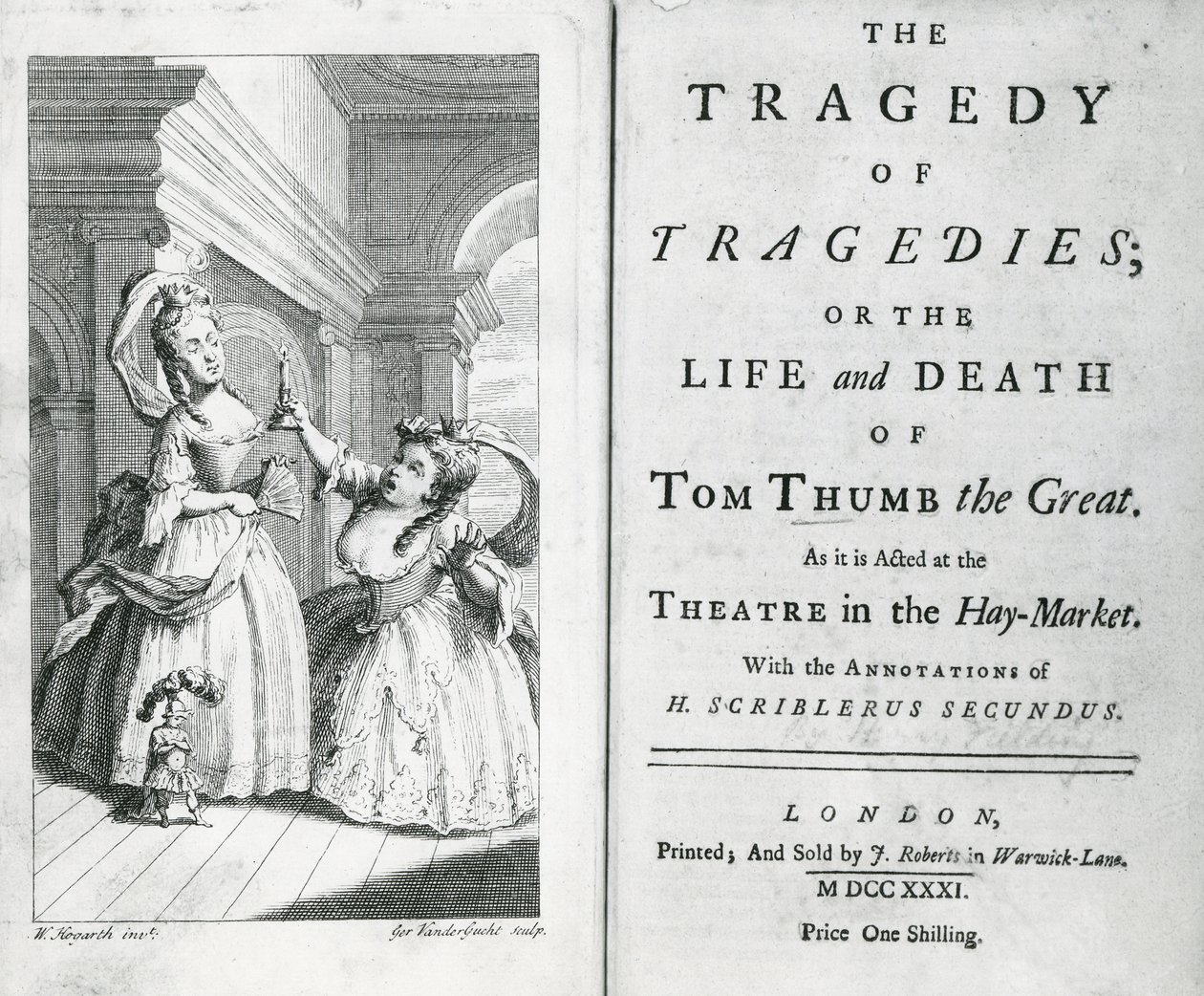 Page de titre du script de Tom Pouce, 1731 - English School