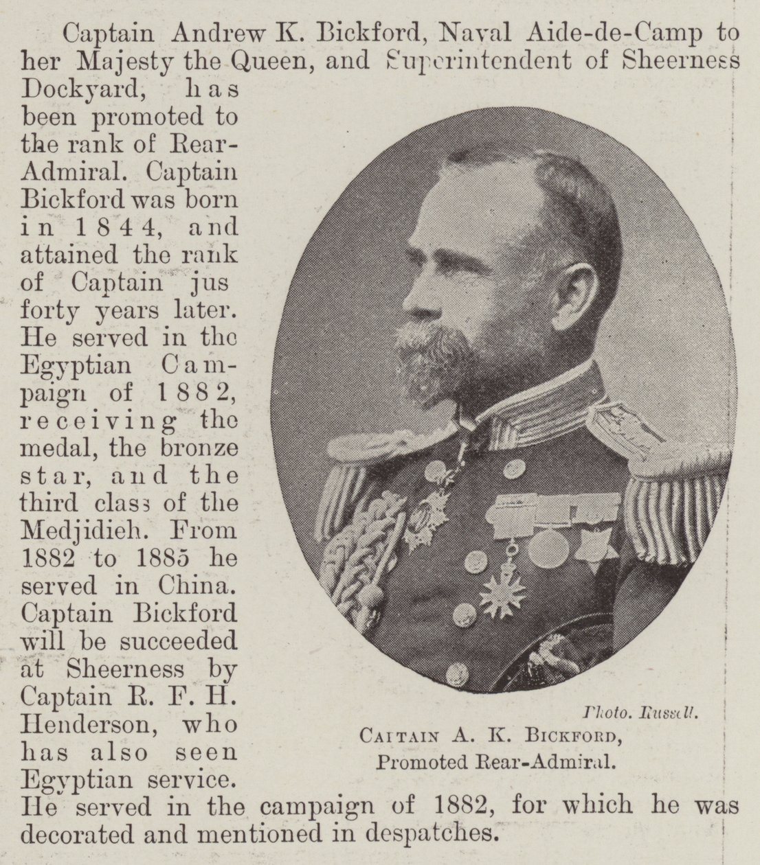 Capitaine A. K. Bickford, promu contre-amiral - English Photographer