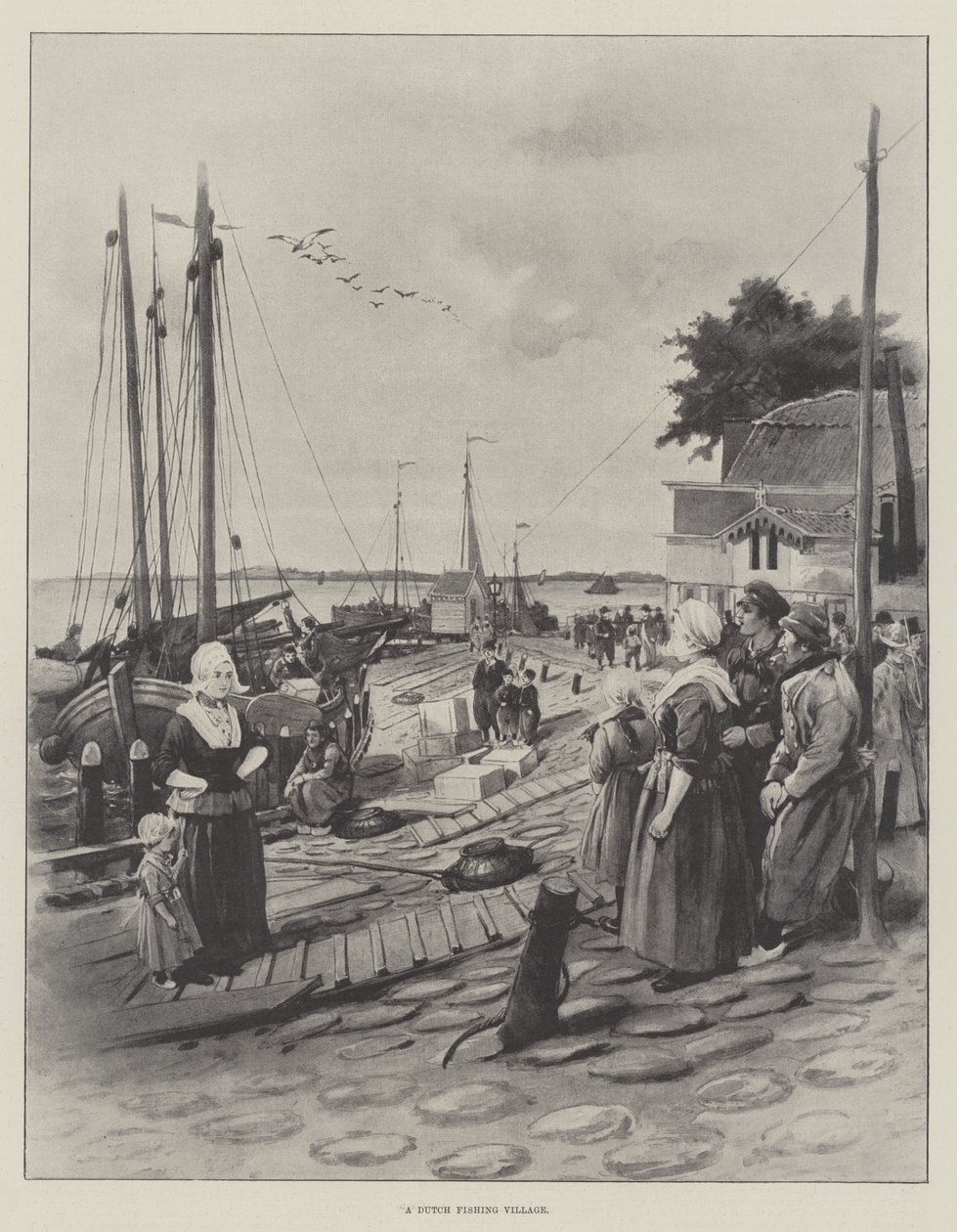 Un village de pêcheurs hollandais (lithographie) - English School