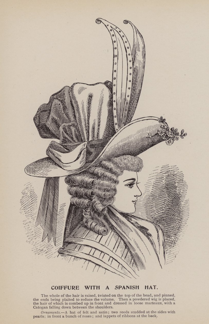 Coiffure avec un chapeau espagnol (gravure) - English School