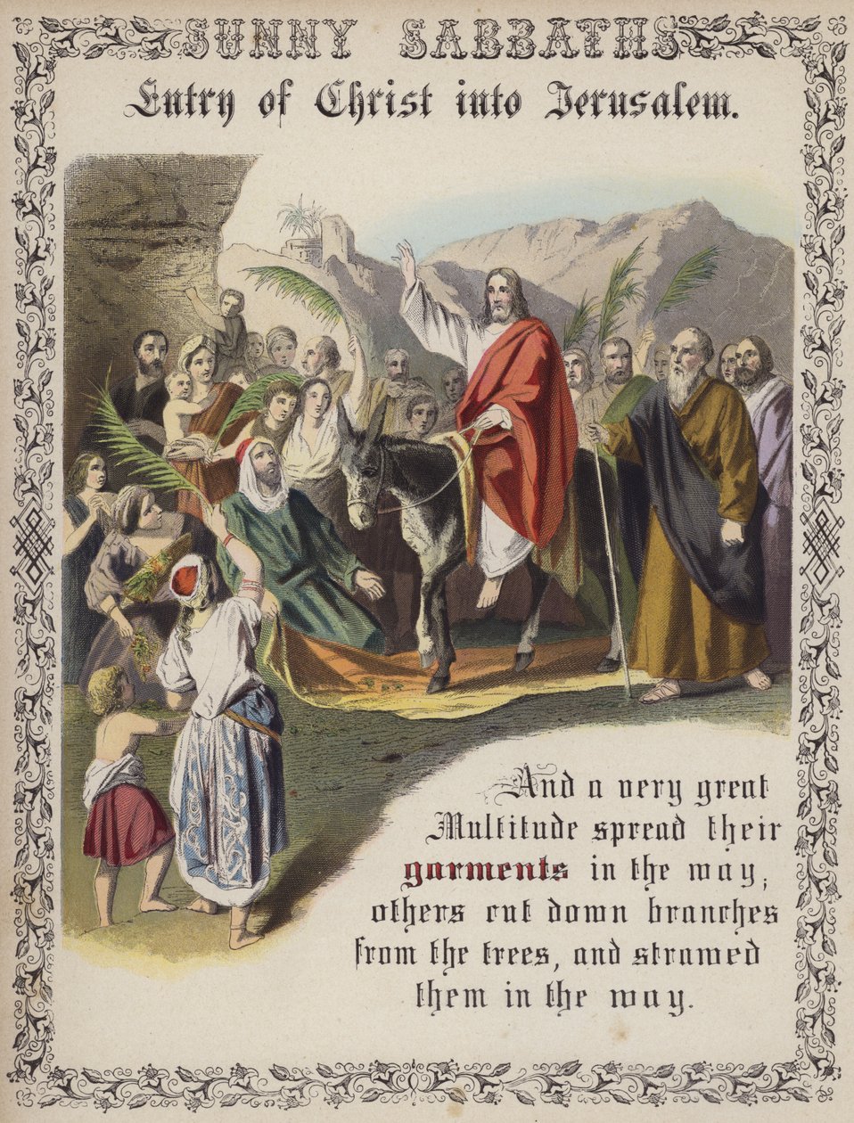 Entrée du Christ à Jérusalem (gravure en couleur) - English School