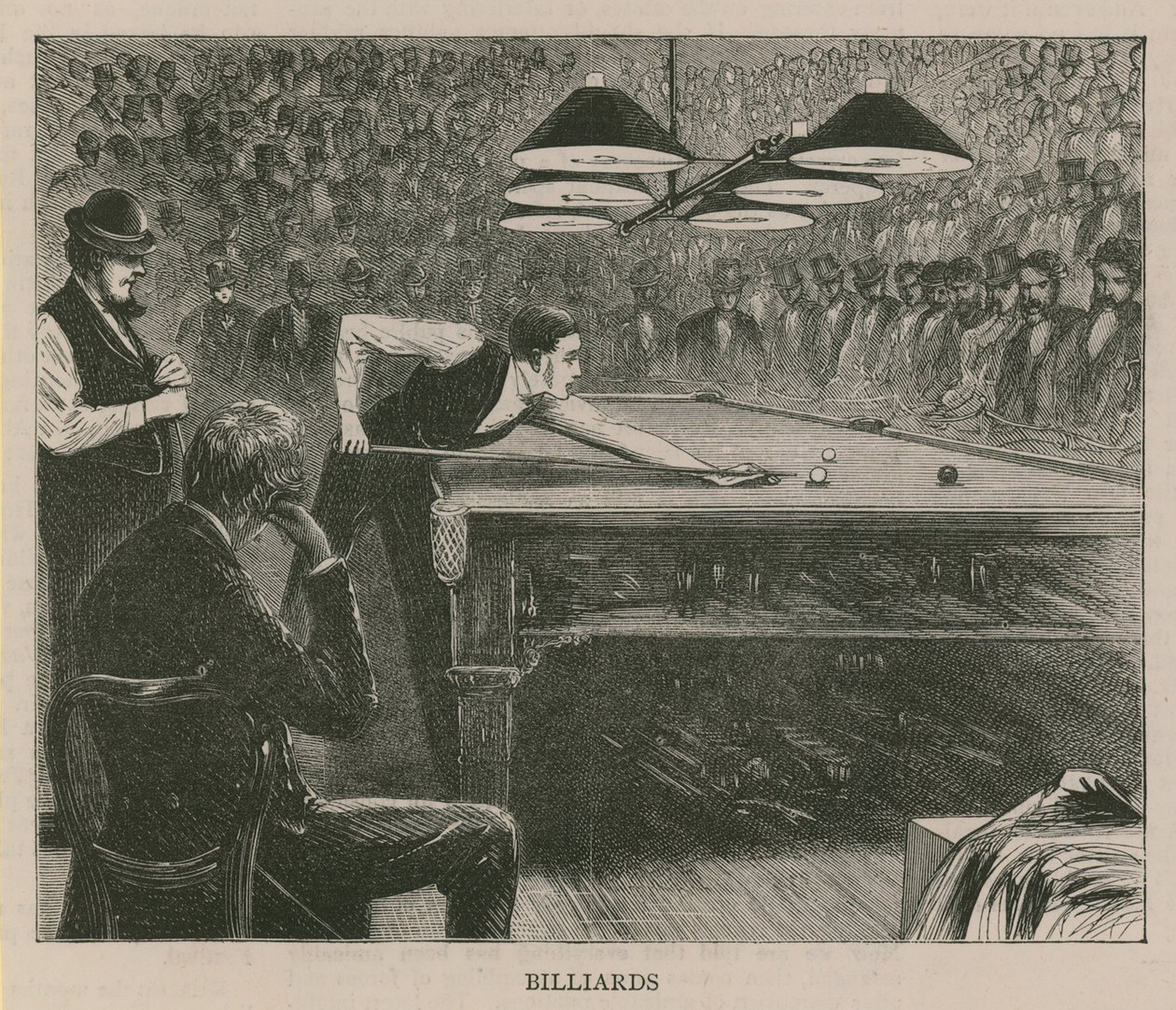 Illustration représentant des hommes jouant au billard - English School