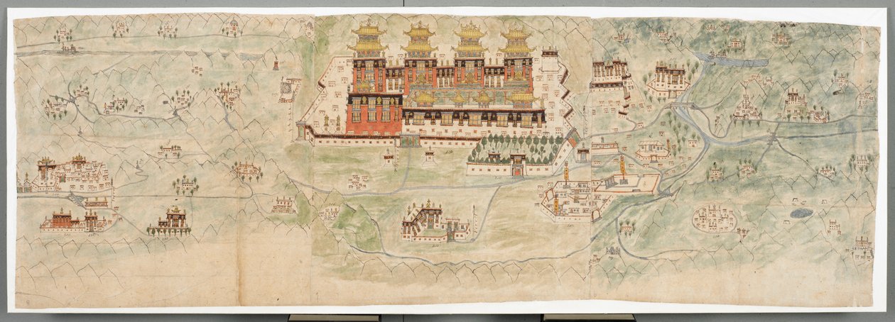 Carte illustrée du Tibet central en 7 sections - English School
