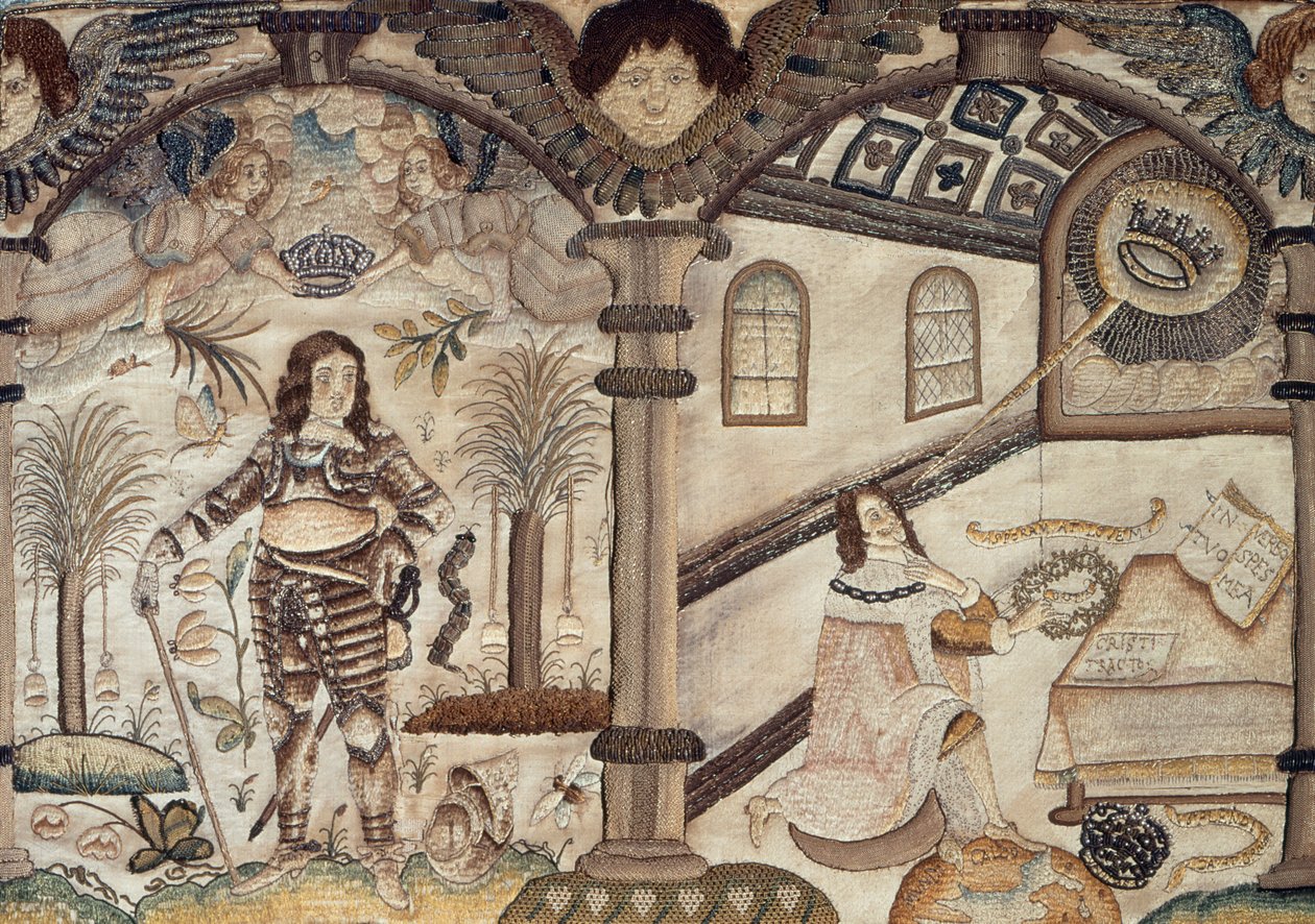 Broderie en relief représentant Charles Ier - English School
