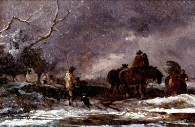 Voyageurs dans une tempête de neige - English School