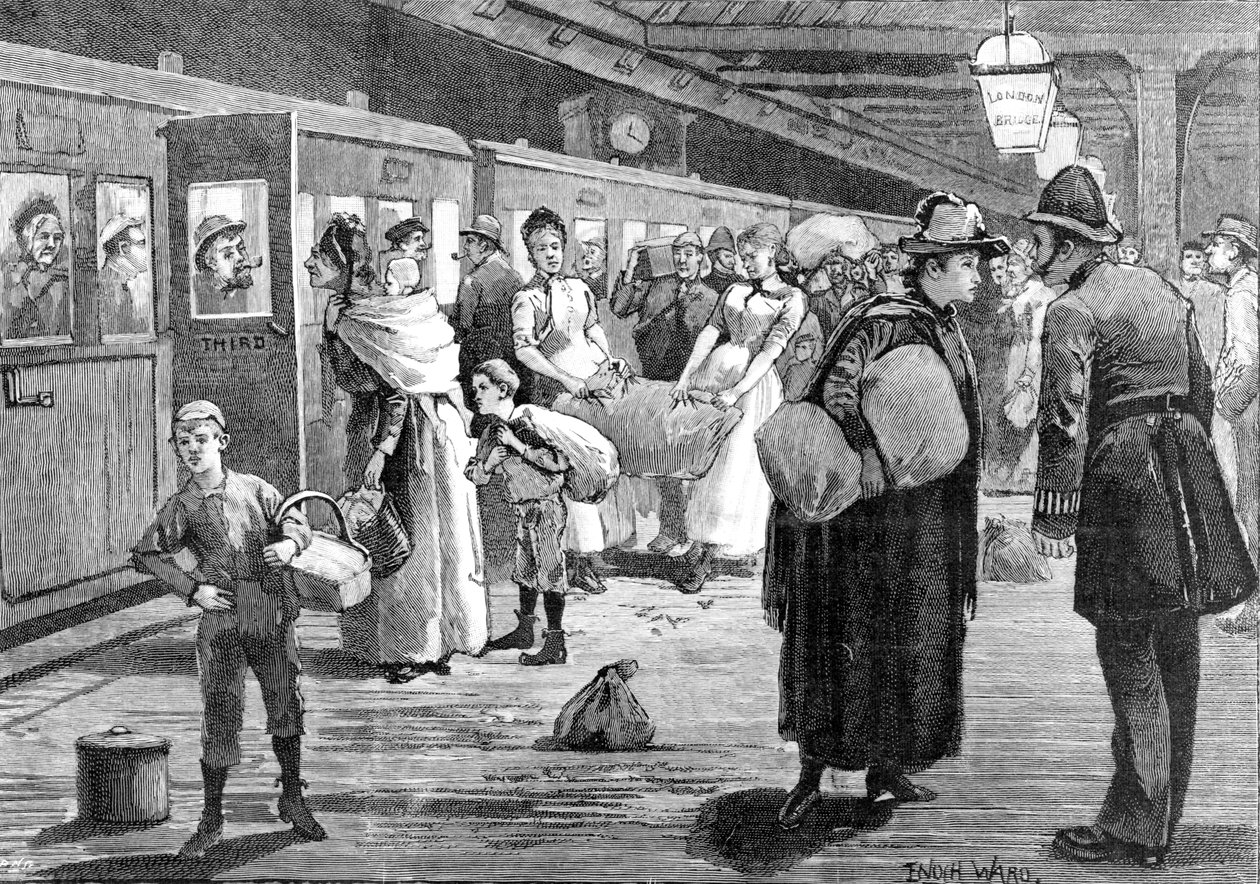 Cueilleurs de houblon partant de la gare de London Bridge à minuit, 1891 - Enoch Ward