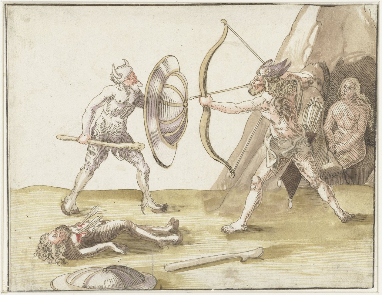 Combat entre deux hommes sauvages - Erhard Schon