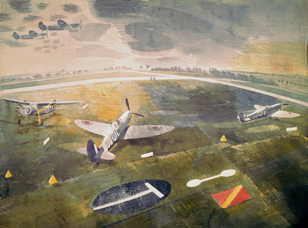 Avions de la R.A.F. sur un aérodrome, 1942 | Eric Ravilious