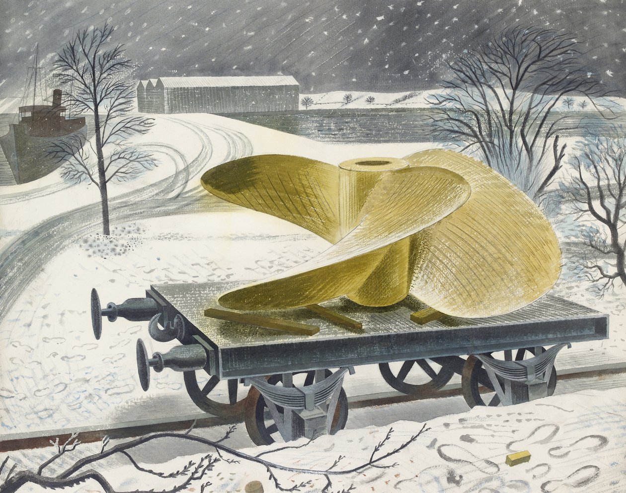 Hélice de navire sur un wagon de chemin de fer - Eric Ravilious