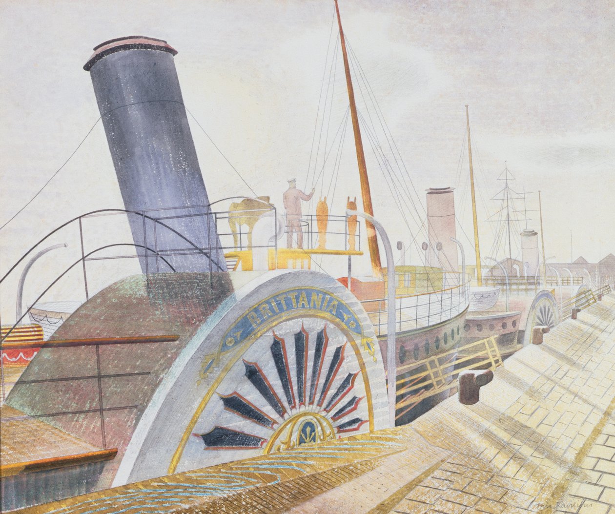Bateaux à vapeur à aubes, quai de Bristol - Eric Ravilious