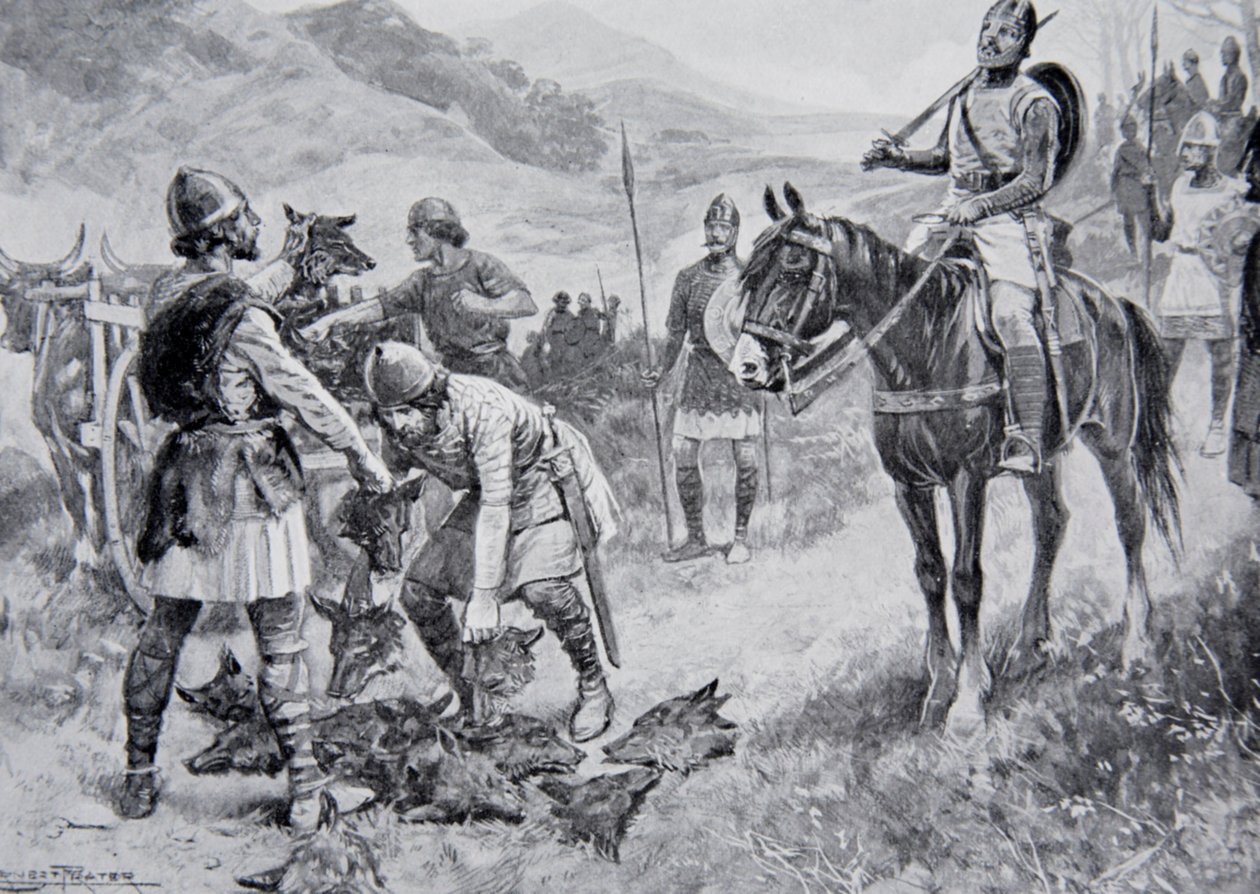 Les Gallois payant un tribut de têtes de loups à Edgar, illustration de 